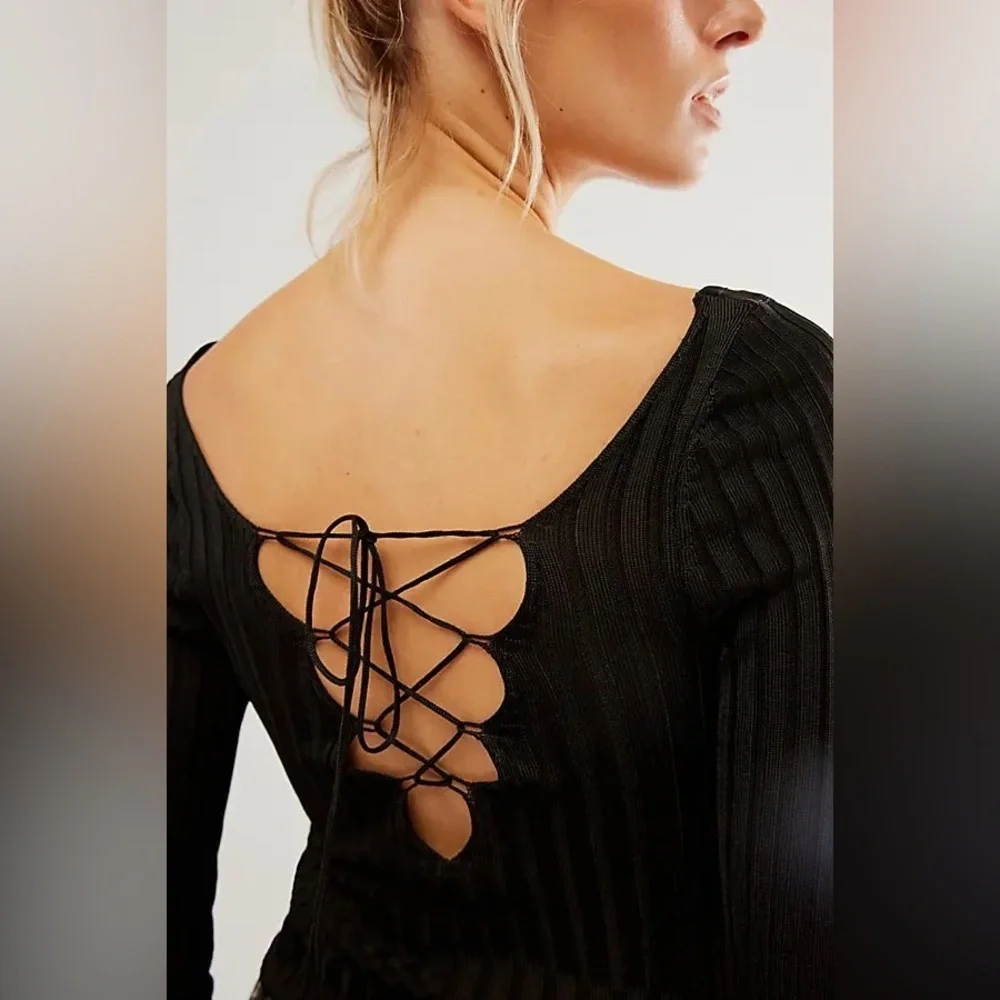 NWOT Free People Hits Different Lace Up Long Sleeve Black